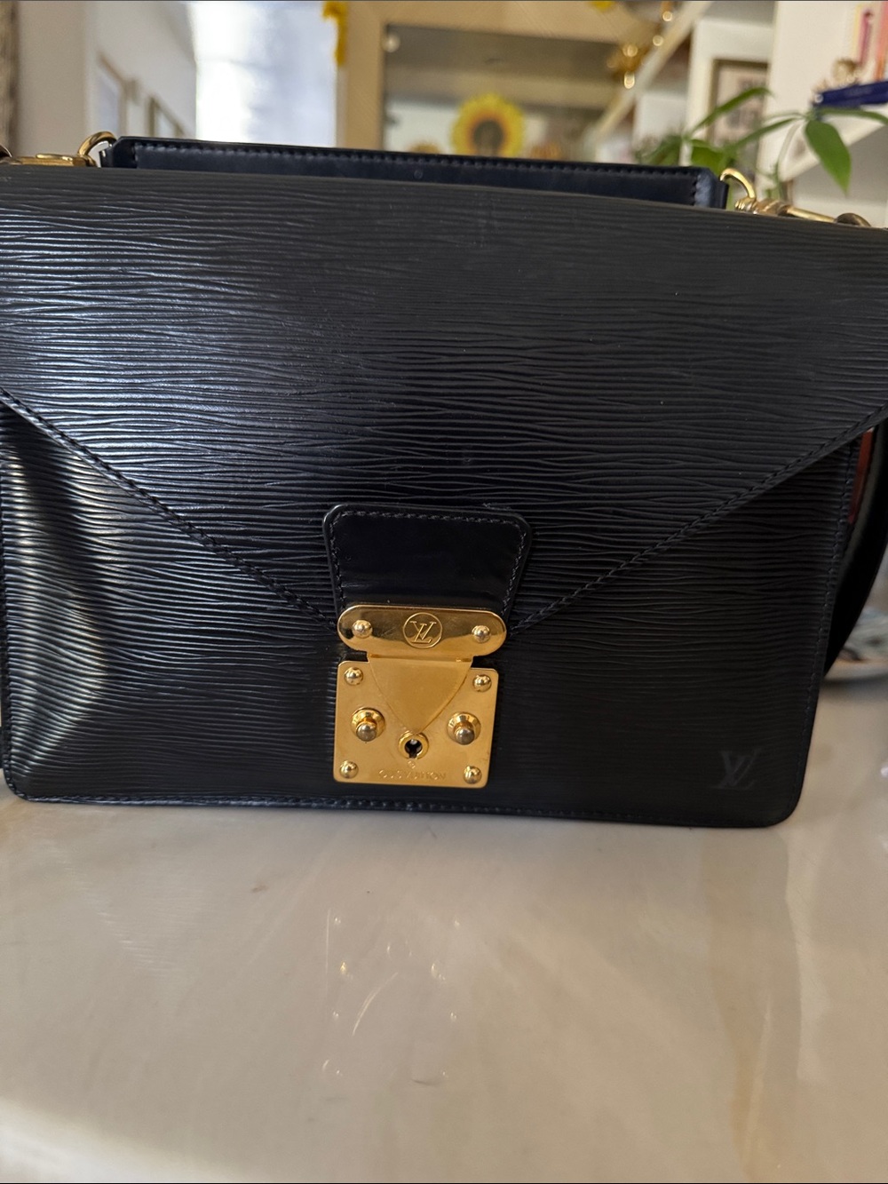 Louis Vuitton Black Epi Leather Satchel with Gold Hardware
